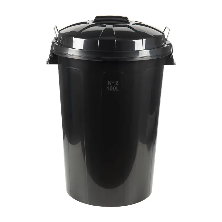 Cubo de Basura Negro Cofan | Tapa y Asas Metálicas | Capacidad 100 Litros | Polipropileno Resistente - 1