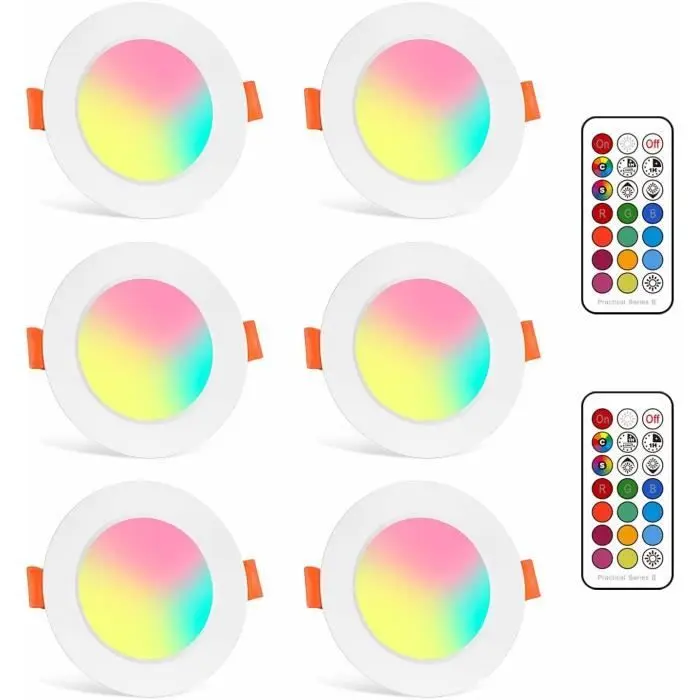 Focos LED empotrables RGB con cambio de color, luz blanca cálida de 2700 K, luz de techo empotrada de 5 W (6 unidades) - 1