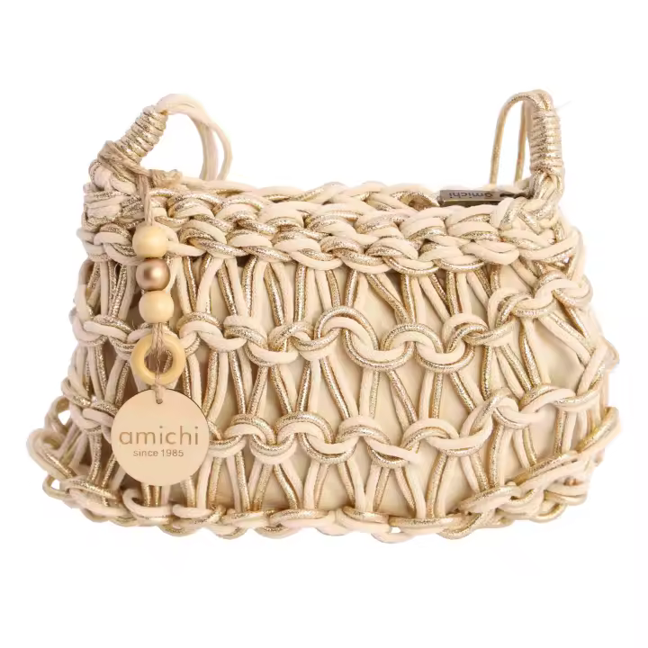 Bolso bandolera para mujer AMICHI Sira de cuerda dorado con cierre de cremallera - 1