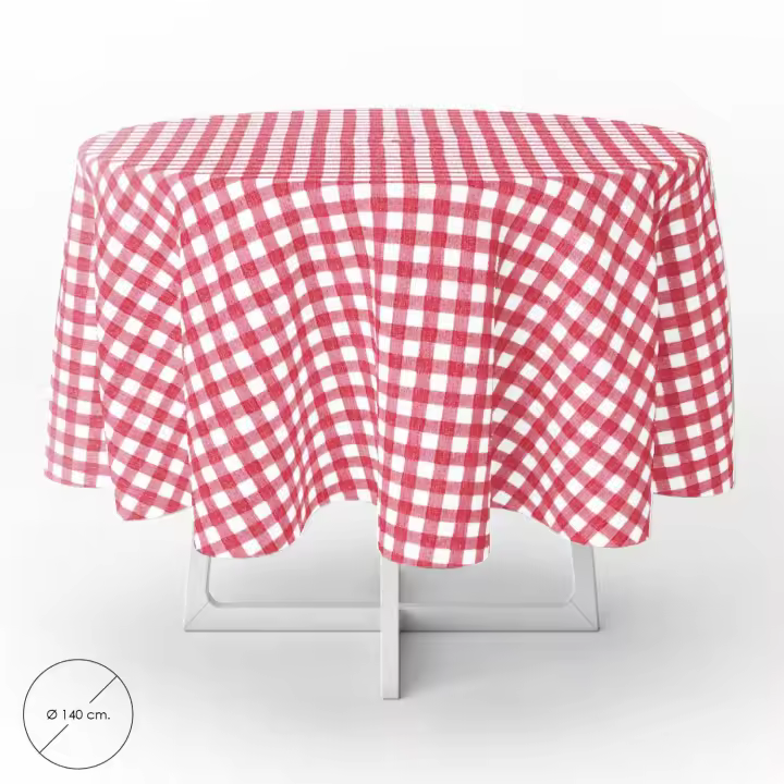 Mantel hule redondo cuadros rojos impermeable antimanchas pvc ø140 cm. uso interior y exterior - 1