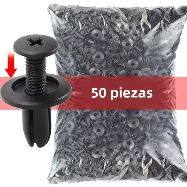 50pcs 8mm Clavijas De Plástico Para Automóvil Fijación De Parachoques Y Capó Negro Compatible Con Toyota Focus Kia Nissan Yamaha - 1