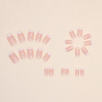 ARTAUG 24PCS Uñas Postizas De Presión Cortas Cuadradas Rosa Saturación Alta Cubiertas Por Encima Fingernails Set De 24 Piezas Estilo Francés - details 2