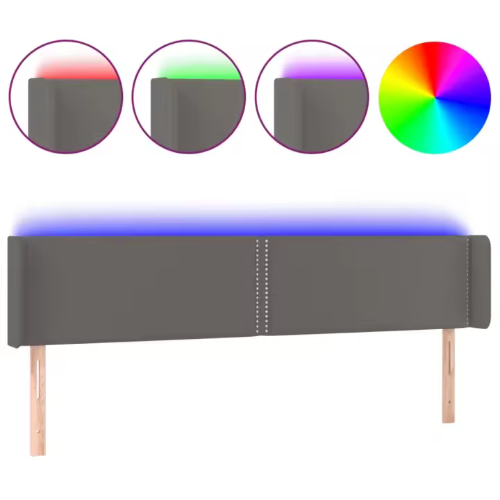 vidaXL Cabecero con LED cuero sintético gris 183x16x78/88 cm - 1