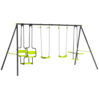 Outsunny Juego de Columpio Infantil Exterior con 2 Columpios Asientos Abatibles Balancín y Marco de Acero Columpios para Niños de 3-8 Años 355x184x186 cm Verde - details 0