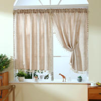Valance De Cortina De Café De Color Puro Estilo Boho Japonés Decoración Para Ventanas Puertas Y Habitaciones Con Bolso Para Rodillo - details 0