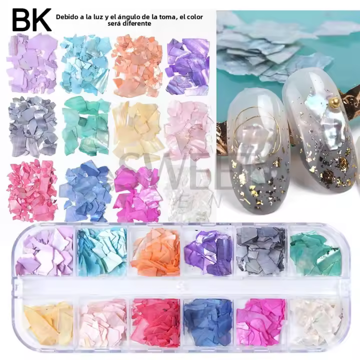 12 Grillas De Esmalte De Uñas Con Esmaltes De Concha De Abulón Decoración Natural 3D Para Manicura DIY Adornos De Belleza Herramienta De Técnica De Uñas - 1