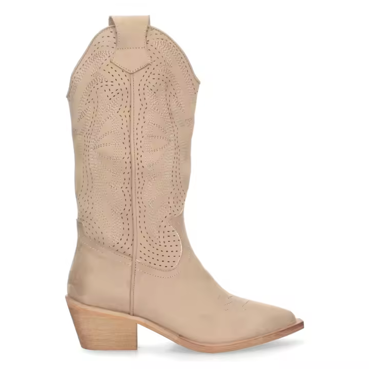 PuntoSalao Botas altas tacón campero para mujer color beige M4023 - 1