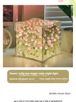 Lámpara De Mesa LED 3D Nube Tulipán DIY Luz Nocturna Flor Espejo Cubo Decoración Para Dormitorio Material De Vidrio - details 4