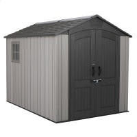 Lifetime - Caseta de jardín 5,9 m², suelo antideslizante, fabricada de polietileno HDPE, 2 ventanas, estantes incluidos, tejado inclinado, doble puerta con cerradura (candado no incluido), ideal para herramientas y almacenaje exterior - details 0