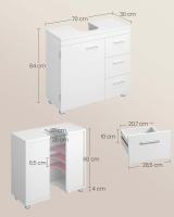 Mueble bajo lavabo para baño blanco, 3 cajones, 2 compartimentos, apto para lavabos de pie, con pedestal - details 7