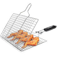 Cesta De Asado Plegable Portátil En Acero Inoxidable Con Mango Para Pescado Verduras Camarones Accesorios De Cocina Al BBQ - details 3