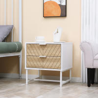 HOMCOM Mesilla de Noche Mesita de Noche de 2 Cajones y Patas de Acero Estilo Moderno Mesita Auxiliar para Salón Dormitorio 45x39x48 cm Blanco y Roble - details 1