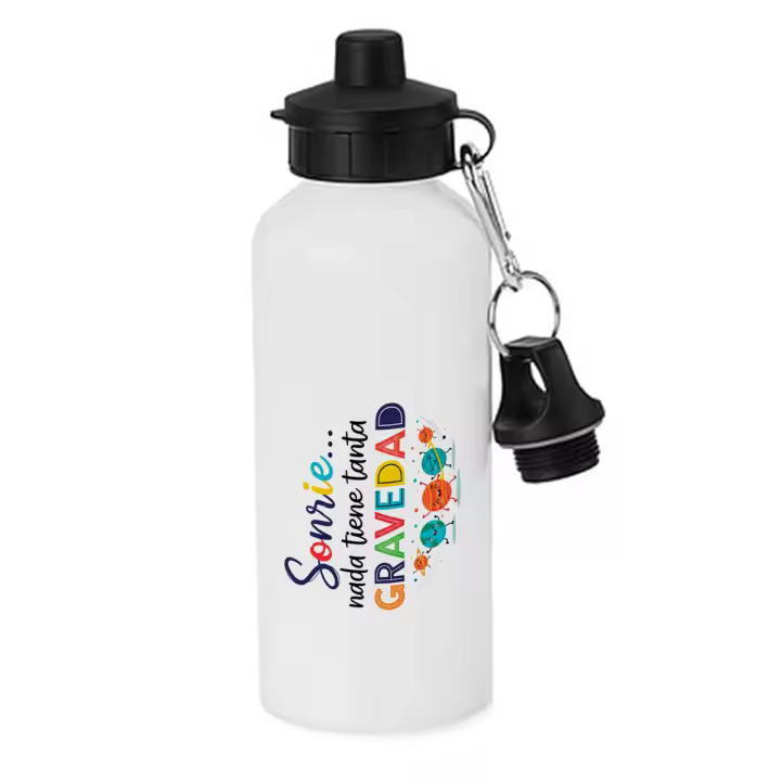 MERCHANDMANIA Bidón deportivo 600 ml acero inoxidable con chupón frase motivadora sonrisa amigos amistad gente botella escolar deporte bicicleta - 1
