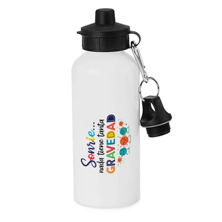 MERCHANDMANIA Bidón deportivo 600 ml acero inoxidable con chupón frase motivadora sonrisa amigos amistad gente botella escolar deporte bicicleta - 1