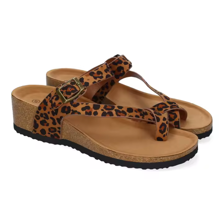 PuntoSalao Sandalias tipo esclavas de cuña bio para mujer estampado animal M-227C - 1