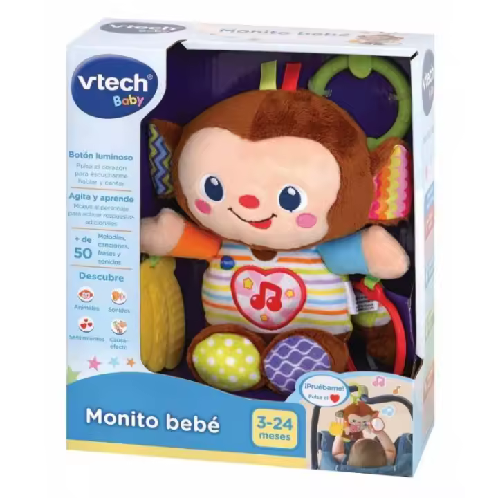 Vtech Monito Bebé Sonajero Peluche Mordedor Plátano Espejo Animales Amistad Empatía - 1