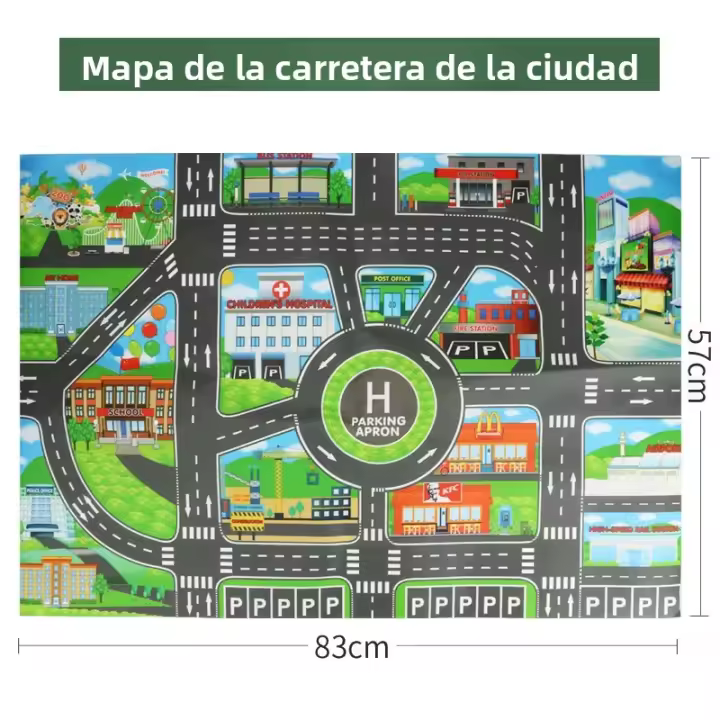 Mesa De Juego Ciudadana 83x57cm Con Señales De Tráfico Mapa De Estacionamiento Dinosaurio Fermero Y Vehículos Para Niños Aged 4-12 - 1