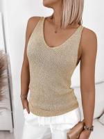 Chaleco De Punto Para Mujer Estilo Primavera/verano V-Neck Casual Versátil Sencillo Moda De Calle Color Sólido Chaleco De Suéter - details 1