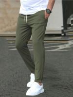Pantalones Casuales Para Hombre De Color Sólido Con Cinturón Ajustable Y Bolsillos Estilo Regular Y Moda Pantalones Largos De Polyester - details 3