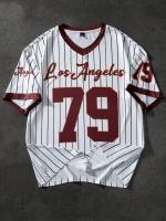 Camiseta De Verano Para Hombre Con Cuello En V Y Estampado Deportiva Corta Retro Béisbol Chic Camiseta Transpirable De Polyester - details 7