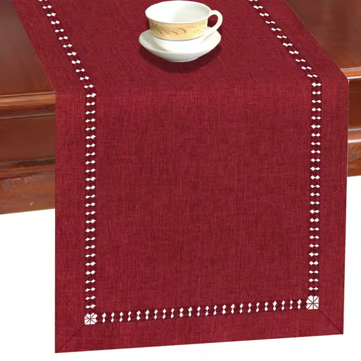 Mantel Rectangular Hecho a Mano Hemstitch Gris Para Mesa De Comedor O Armario 32x183CM Decoración Familiar Para Cocina - 1