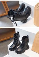Botas De Moda Para Niñas Negras Cálidas Botas De Motocicleta Otoño Invierno Infantiles De Tornillo Doble Antideslizante Botas De Goma Para Niños - details 4
