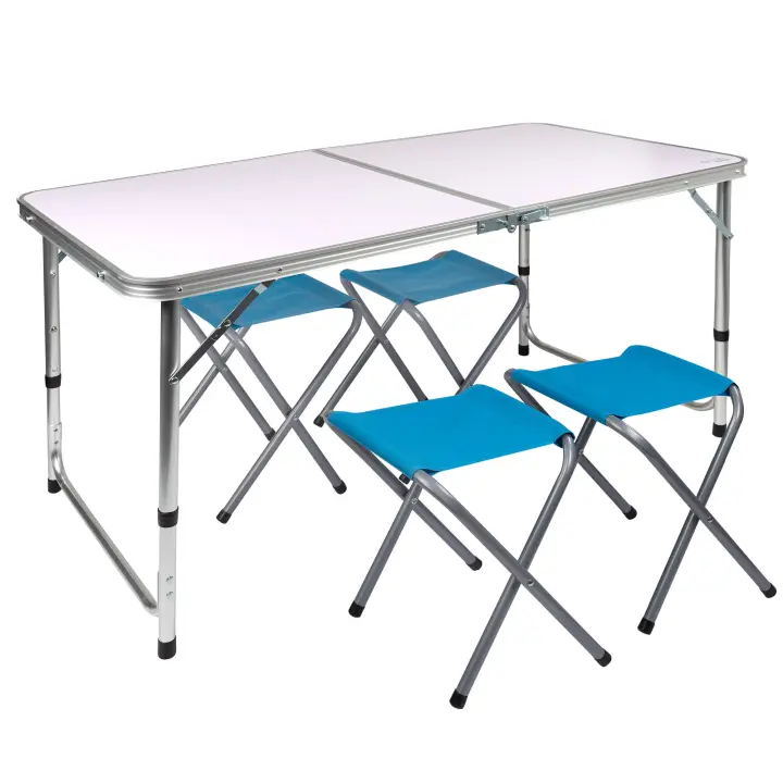 Mesa plegable regulable en altura con 4 taburetes Aktive, Mesa plegable portátil camping para 4 personas  Altura regulable, incluye 4 taburetes  Mesa plegable jardín  Mesa plegable con sillas dentro  Conjunto mesas y sillas plegable - 1