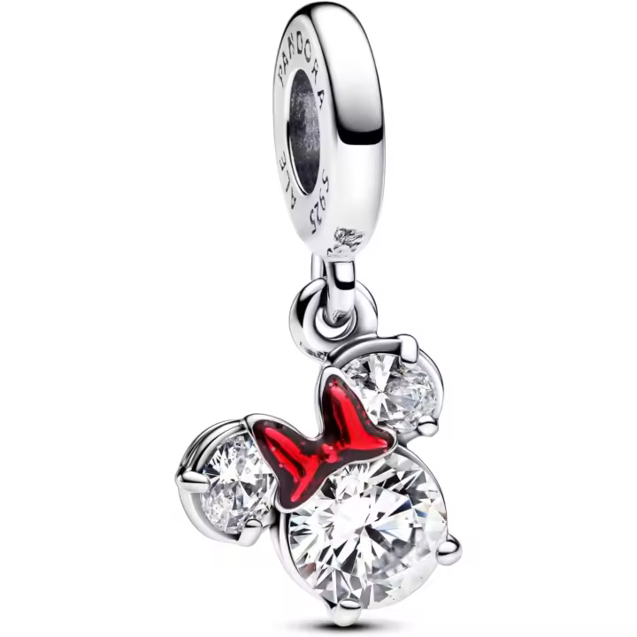 Charm PANDORA Moments de silueta de Minnie Mouse de Disney en plata de ley con circonitas cúbicas. Compatible con Moments 793533C01, color rojo, plata de ley, circonitas cúbicas.，Incluye Caja Original - 1