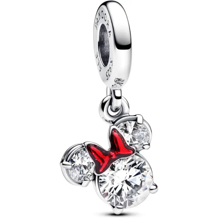 Charm PANDORA Moments de silueta de Minnie Mouse de Disney en plata de ley con circonitas cúbicas. Compatible con Moments 793533C01, color rojo, plata de ley, circonitas cúbicas.，Incluye Caja Original - 1