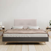 DHOME Cabecero de Lino Natural con Botones y Patas de Madera Cabezal Tapizado Cama Dormitorio Moderno - details 2