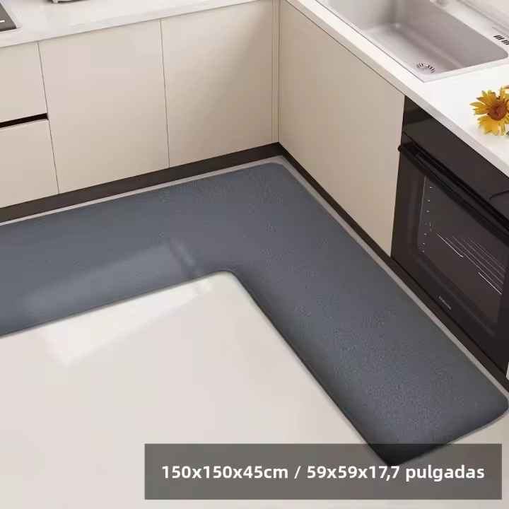 Alfombra De Cocina En Forma De L De Tamaño Grande Color Sólido Antideslizante Absorbente Para Restaurante Y Baño Material De Poliéster 100% - 1