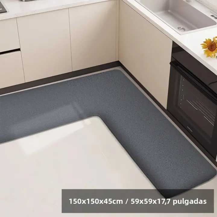 Alfombra De Cocina En Forma De L De Tamaño Grande Color Sólido Antideslizante Absorbente Para Restaurante Y Baño Material De Poliéster 100% - 1