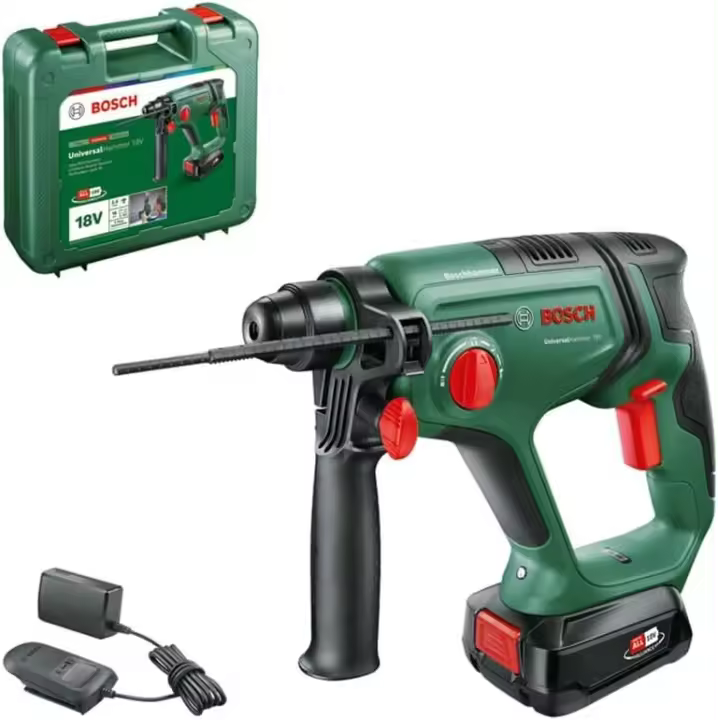 Bosch Home and Garden 06039D6002 Taladro Percutor Batería Universalhammer 18V (1 De 2,5 Ah, Sistema 18V; Taladrado/Taladrado Percutor/Cincelado; Energía Impacto 2 J, Sds Plus, Maletín Transporte) - 1