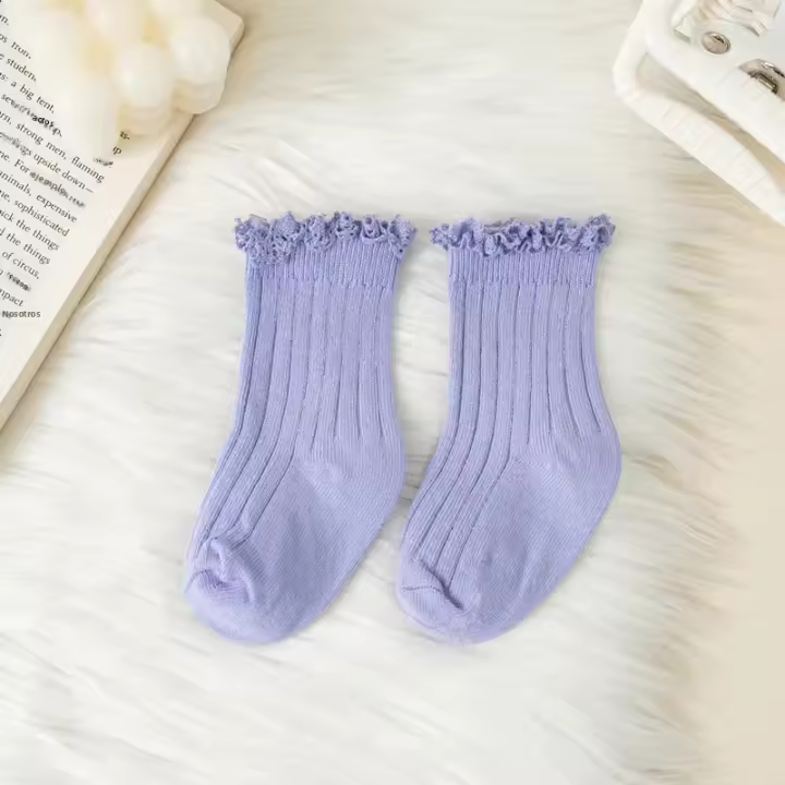 Calcetines Cortos Para Niñas Con Volante Y Flores En Algodón Suave Para Escolares De 0-8 Años Calcetines De Uniforme Para Niños Estilo Lindo Y Cómodo Para Todas Las Estaciones - 1
