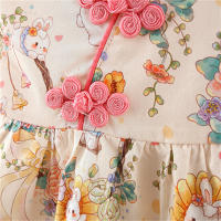 Vestido De Verano Para Niñas Estilo Chino Con Estampado De Conejo Y Flores Manga Corta Cuello Erguido Botones Vestido De Princesa - details 5