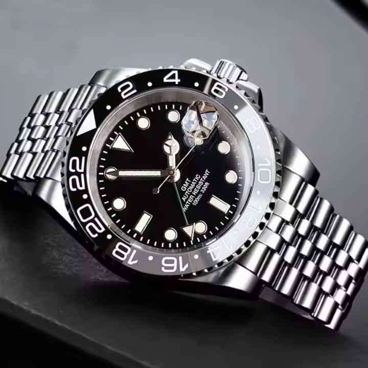 Reloj Automático NH34A 20ATM Impermeable 40mm Dial Negro GMT Correa De Acero Pulido Bucle Rotatorio De 120 Clicks Para Hombres - 1
