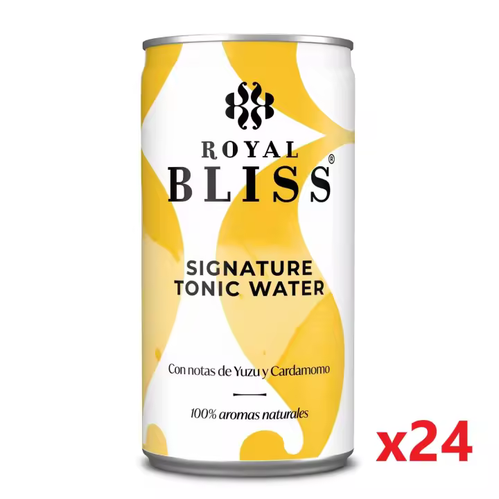 ROYAL BLISS signature tonic water con notas de Yuzu y cardamomo -  Caja 24 latas 250ml - Tónica premium lata - 1
