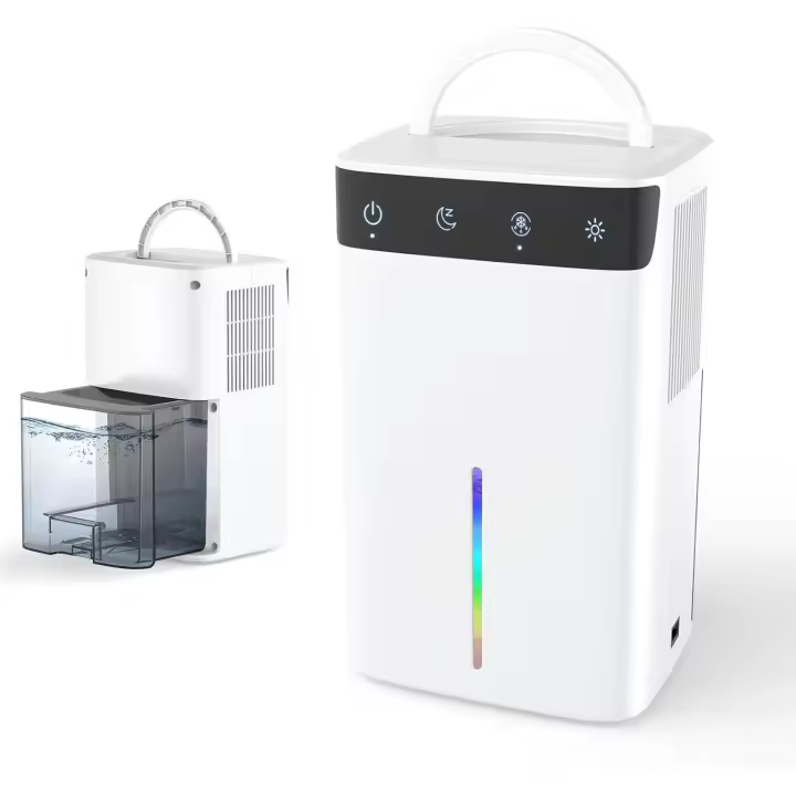 Deshumidificador de 2600 ml, deshumidificador pequeño, descongelación automática, con 7 colores de luz nocturna, modo de sueño, descongelación automática, para dormitorio, baño, armario y - 1