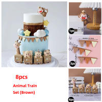 Topper De Pastel De Tren Marrón Con Animales Para Niños Decoración De Cumpleaños Bebé Fiesta De Aniversario Con Giraffa Oso Elefante Mono - details 6