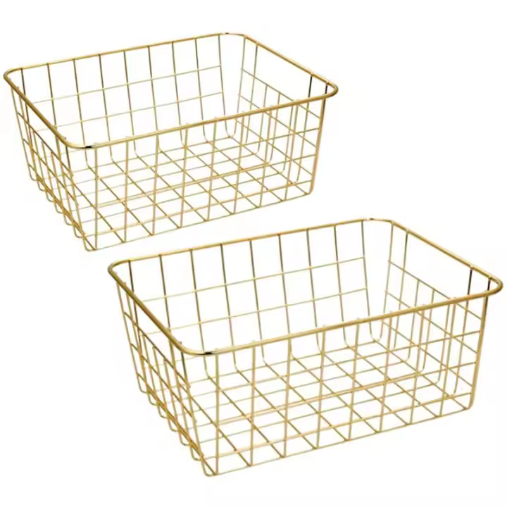 Cestas de alambre doradas para Decoración de cocina, 2 paquetes, organización de almacenamiento, manualidades, oro - 1