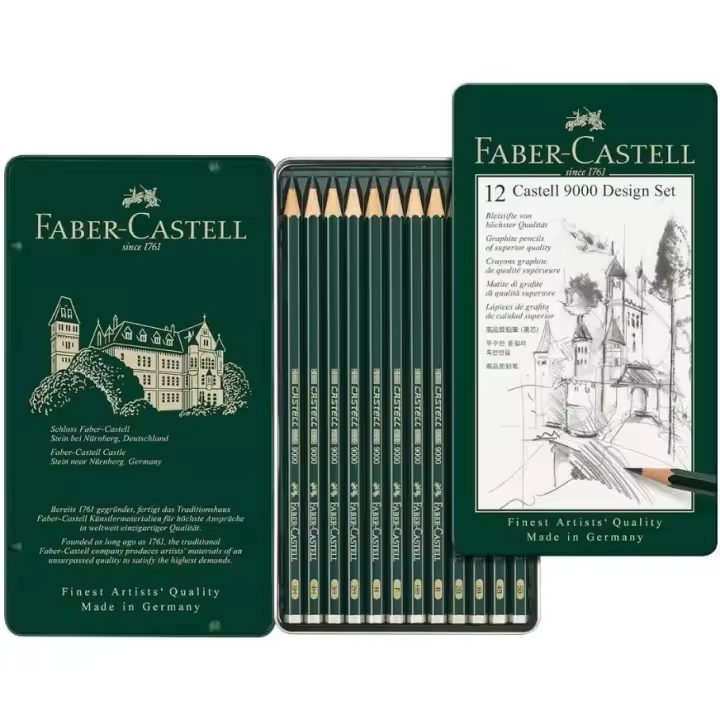 Faber-Castell 119064 - Set de 12 lápices Castell 9000 para dibujo técnico. Diferentes grados de dureza - 1