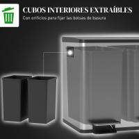HOMCOM Cubo de Basura de Cocina Papelera de Cocina de Acero Inoxidable con Pedales Tapas de Cierre Suave y Cubo Extraíble para Reciclaje Residuos Restos de Comida Plata - details 2
