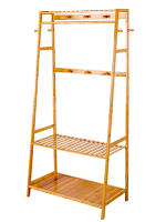 Perchero Burro de Bambú, Armario Abierto Madera Perchero de Pie con 3 Estantes y 10 Ganchos para Ropa Zapatos Bolsas Canastas Burro Ropa Multifuncional para Dormitorio Salón 80 x 44 x 165cm - details 1