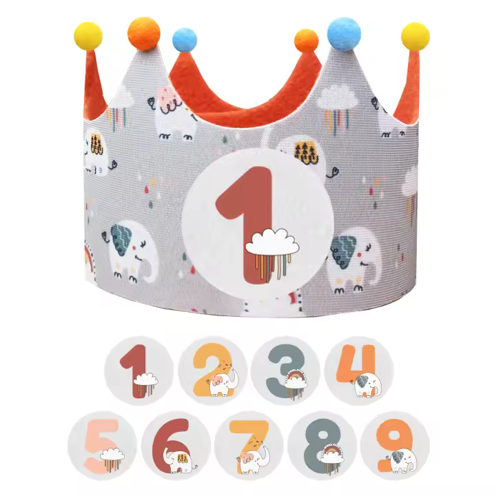 Corona de Cumpleaños Anak-Anak 1-9 Años - Elefantes - 1