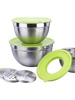Set de 3 Boles de acero Multi-función con tapa hermética y tres Discos ralladores.  3 Tamaños   22/24/26 cm. 3 discos ( Corte plano / rallado/ juliana), 3 tapas con cierre hermético libres de BPA Selección Gourmet Tools de XSQUO Useful Tech. - details 5