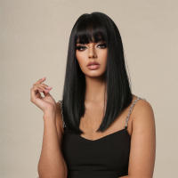 Pelucas Sintéticas Negras Con Franja Bob Larga Media Natural Para Mujer Peluca De Cosplay Resistente Al Calor Uso Diario - details 7