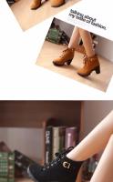 Botas De Tacón Alto Para Mujer Primavera/Otoño Calidad Superior Con Cordones Moda Europea Botines Con Cierre De Cremallera Material PU Tacón Cuadrado Apto Para Adultos - details 4