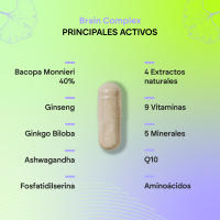 Nootropico Brain Complex -  Memoria y Concentración - Bacopa Monnieri, Ginkgo Biloba, Colina, Ginseng , L-Tirosina + Vitaminas - Brain Complex 60 Cápsulas Nutralie - details 2