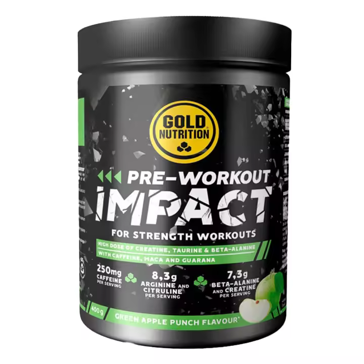 Gold Nutrition - Pre Workout Impact 400 g - Pre-entrenamiento con estimulantes -  Sabor: Manzana - 1
