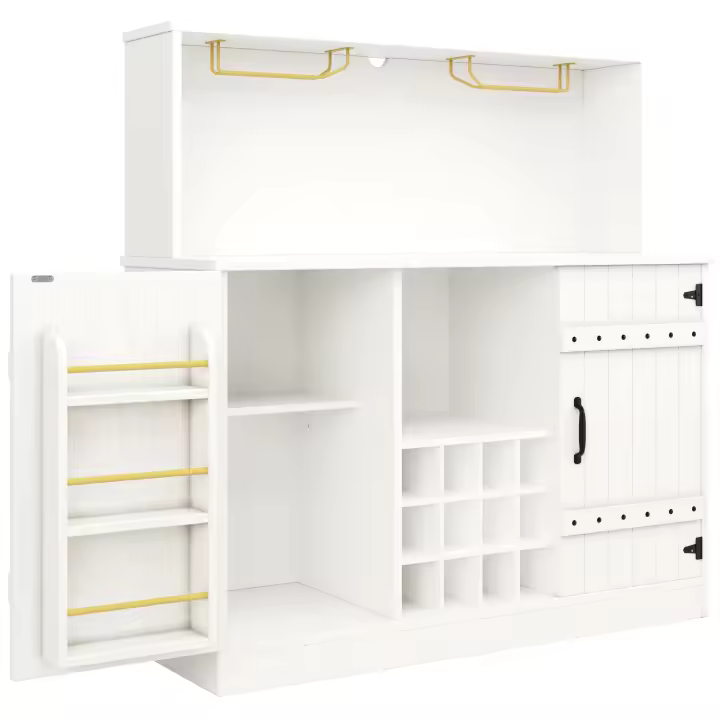 Aparador (120x40x120 cm), Modern y minimalist, elegant Veta de Madera, estante para Copas de vino, almacenamiento multicapa, elegant decoración Blanca con Negro, partición - 1
